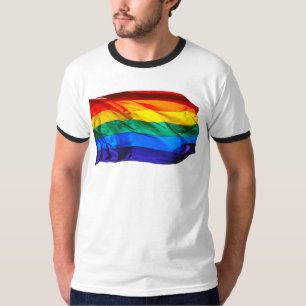 SlipperyJoe's gay pride flag waving red orange yel T-Shirt