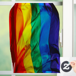 SlipperyJoe's gay pride flag waving red orange yel Window Cling