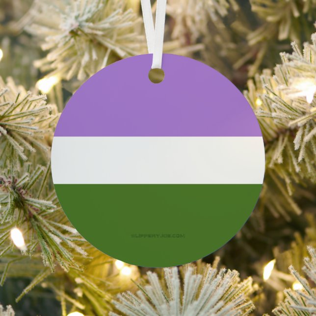 SlipperyJoe's genderqueer pride flag colors non-bi Metal Tree Decoration (Insitu)