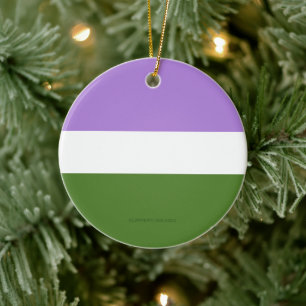 SlipperyJoe's Genderqueer Pride Flag colours Non-b Ceramic Tree Decoration