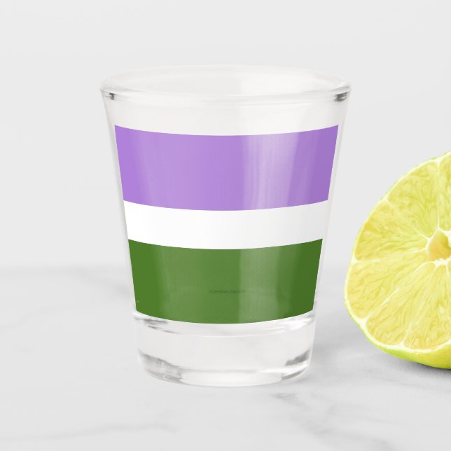 SlipperyJoe's Genderqueer Pride Flag colours Non-b Shot Glass (Front)