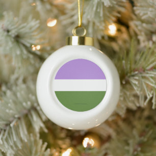 SlipperyJoe's genderqueer pride flag lavender blen Ceramic Ball Christmas Ornament