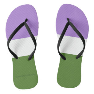 SlipperyJoe's genderqueer pride flag lavender blen Flip Flops