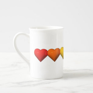 SlipperyJoe's glossy 3D heart shapes glyphs create Bone China Mug