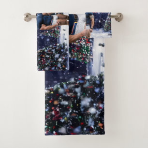 SlipperyJoe's glowing Christmas trees two muscular Bath Towel Set