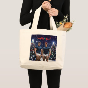 SlipperyJoe's glowing Christmas trees two muscular Large Tote Bag