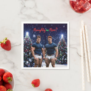 SlipperyJoe's glowing Christmas trees two muscular Napkin