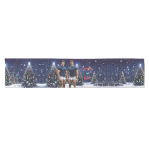 SlipperyJoe's glowing Christmas trees two muscular Short Table Runner