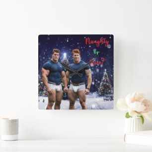 SlipperyJoe's glowing Christmas trees two muscular Square Wall Clock