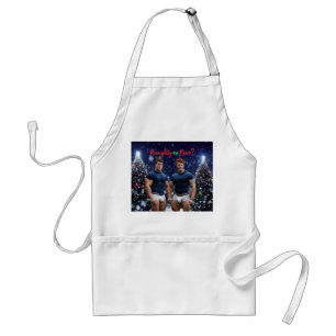 SlipperyJoe's glowing Christmas trees two muscular Standard Apron