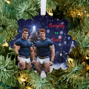 SlipperyJoe's glowing Christmas trees two muscular Tree Decoration Card