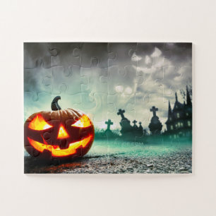 SlipperyJoe's glowing jack‑o’-lantern Halloween wa Jigsaw Puzzle