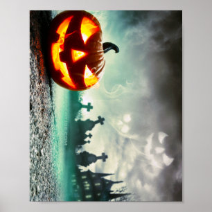 SlipperyJoe's glowing jack‑o’-lantern Halloween wa Poster