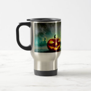 SlipperyJoe's glowing jack‑o’-lantern Halloween wa Travel Mug
