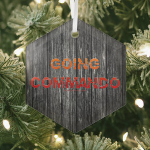 SlipperyJoe's Going Commando bold red orange lette Glass Tree Decoration