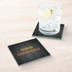SlipperyJoe's going commando wood yellow orange bl Glass Coaster