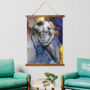 SlipperyJoe's grayscale muscular man physique yell Hanging Tapestry