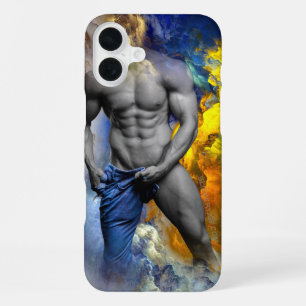 SlipperyJoe's grayscale muscular man physique yell iPhone 16 Plus Case