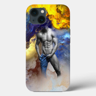 SlipperyJoe's grayscale muscular man physique yell iPhone 13 Case