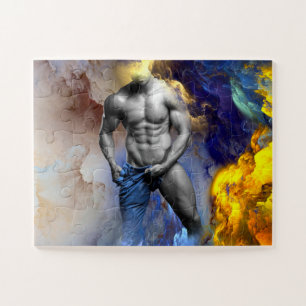 SlipperyJoe's grayscale muscular man physique yell Jigsaw Puzzle