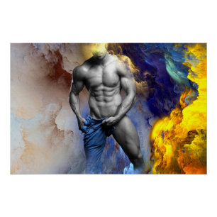 SlipperyJoe's grayscale muscular man physique yell Poster
