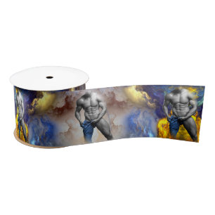 SlipperyJoe's grayscale muscular man physique yell Satin Ribbon