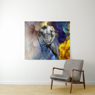 SlipperyJoe's grayscale muscular man physique yell Tapestry