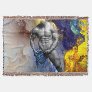 SlipperyJoe's grayscale muscular man physique yell Throw Blanket