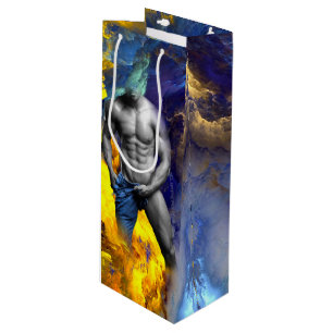 SlipperyJoe's grayscale muscular man physique yell Wine Gift Bag