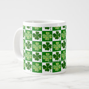 SlipperyJoe's green four-leaf clovers Saint Patric Large Coffee Mug