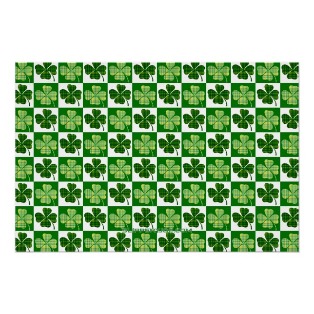SlipperyJoe's green four-leaf clovers Saint Patric Poster (Front)