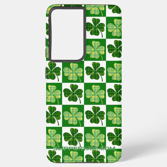 SlipperyJoe's green four-leaf clovers Saint Patric Samsung Galaxy S21 Ultra Case (Back)