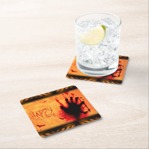 SlipperyJoe's gritty Happy Halloween graphic jagge Square Paper Coaster
