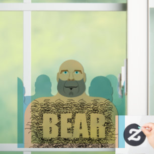 SlipperyJoe's hairy body bear body man unshaven ca Window Cling