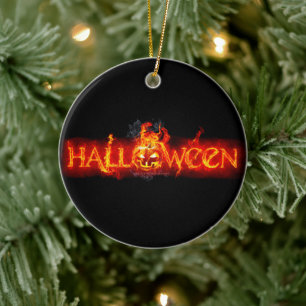 SlipperyJoe's Halloween massive fiery lettering ca Ceramic Tree Decoration