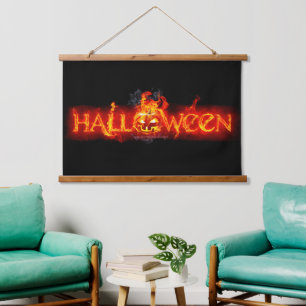 SlipperyJoe's Halloween massive fiery lettering ca Hanging Tapestry