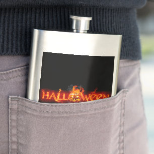 SlipperyJoe's Halloween massive fiery lettering ca Hip Flask