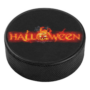 SlipperyJoe's Halloween massive fiery lettering ca Hockey Puck
