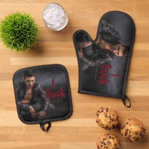 SlipperyJoe's Halloween pale vampiric figure fangs Oven Mitt & Pot Holder Set