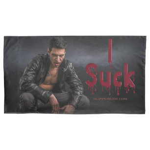 SlipperyJoe's Halloween pale vampiric figure fangs Pillowcase