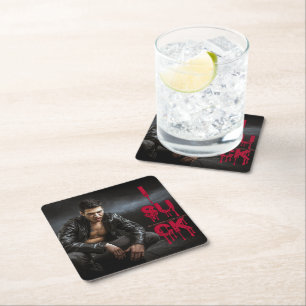 SlipperyJoe's Halloween pale vampiric figure fangs Square Paper Coaster