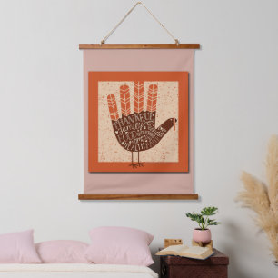 SlipperyJoe's hand words thankful family friends f Hanging Tapestry