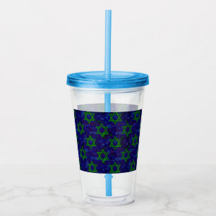 SlipperyJoe's Hanukkah green rows Stars of David c Acrylic Tumbler