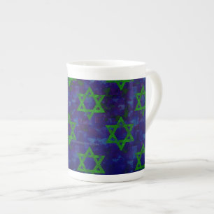 SlipperyJoe's Hanukkah green rows Stars of David c Bone China Mug