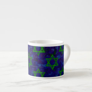 SlipperyJoe's Hanukkah green rows Stars of David c Espresso Cup