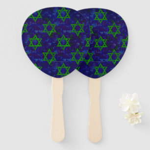 SlipperyJoe's Hanukkah green rows Stars of David c Hand Fan