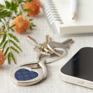 SlipperyJoe's Hanukkah green rows Stars of David c Key Ring
