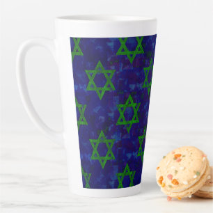 SlipperyJoe's Hanukkah green rows Stars of David c Latte Mug
