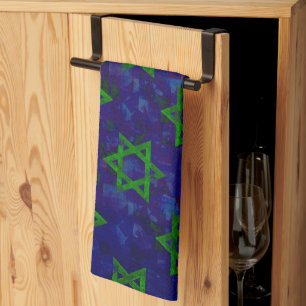 SlipperyJoe's Hanukkah green rows Stars of David c Tea Towel