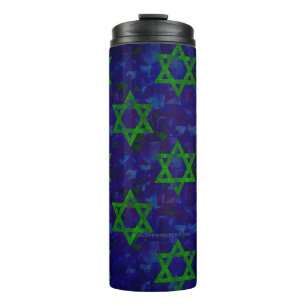 SlipperyJoe's Hanukkah green rows Stars of David c Thermal Tumbler